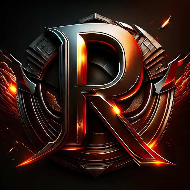 Photo letter r logo with gold and red details