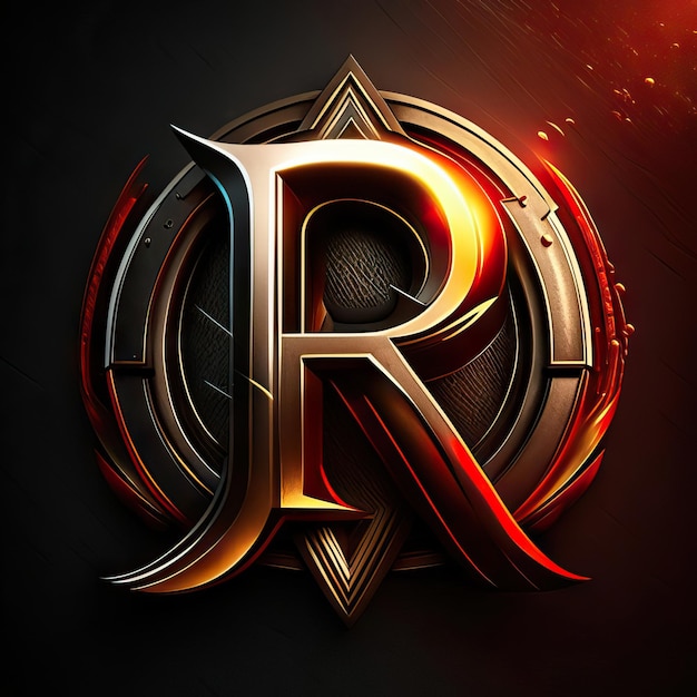 Letter R logo with gold and red details