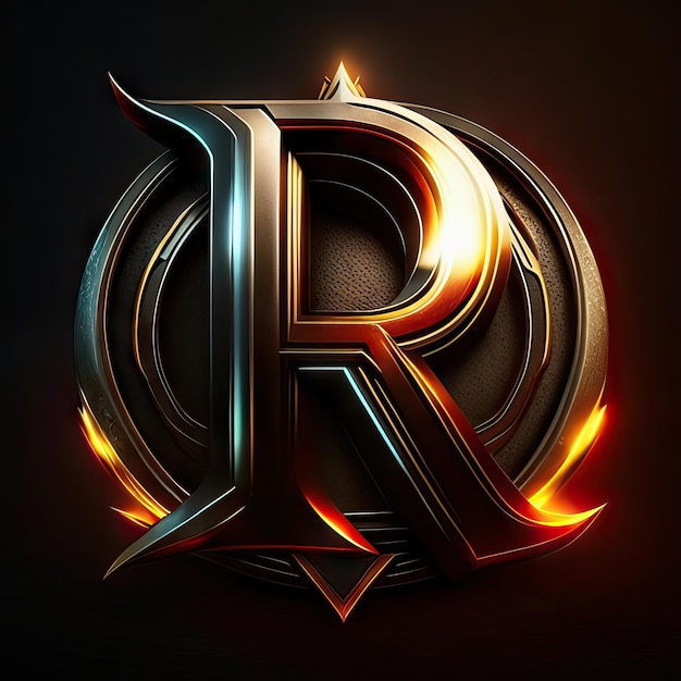Логотип буквы R с золотыми и красными деталями