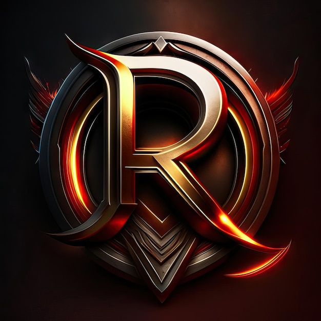 Letter R logo with gold and red details