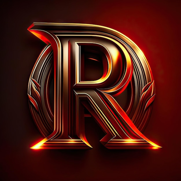 Letter R logo with gold and red details