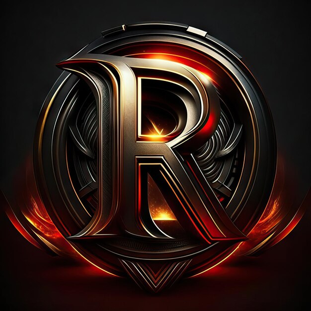 Photo letter r logo with gold and red details