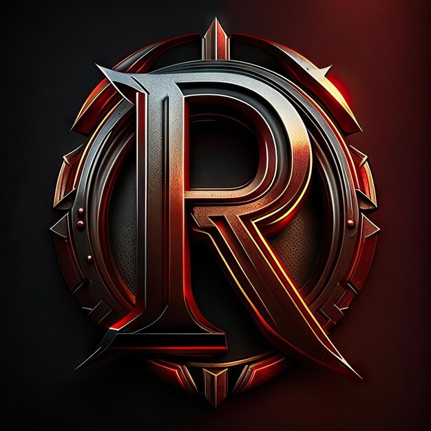 Letter R logo with gold and red details