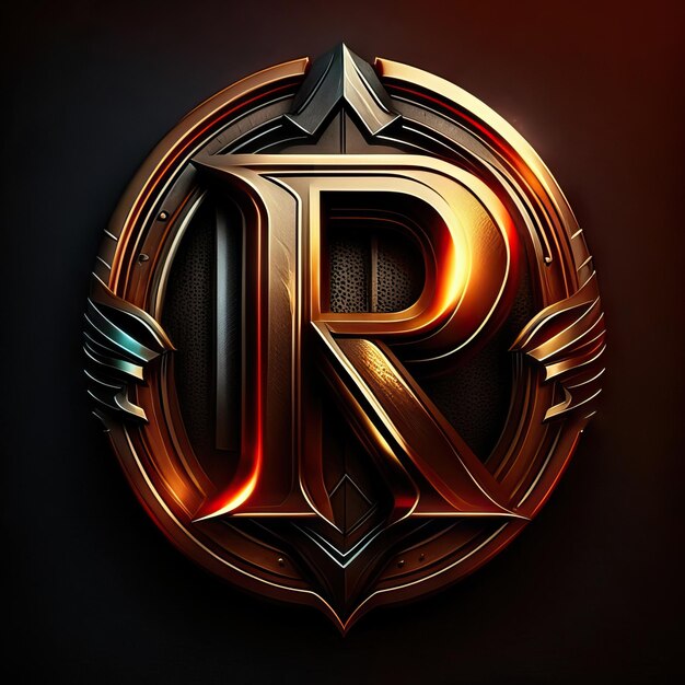 Photo letter r logo with gold and red details