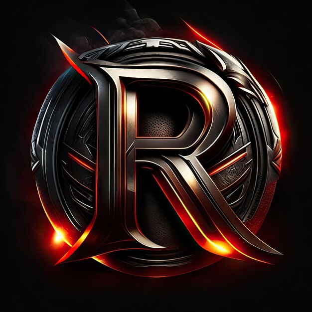 Photo letter r logo with gold and red details