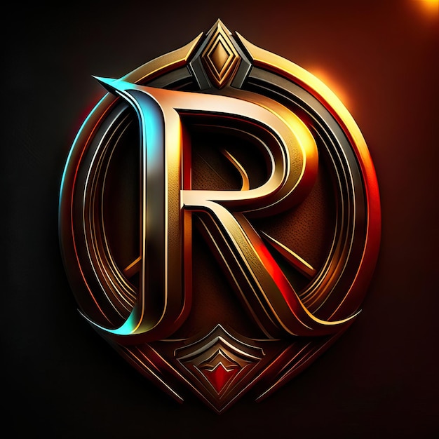 Letter R logo with gold and red details