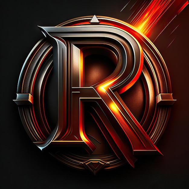 Логотип буквы R с золотыми и красными деталями