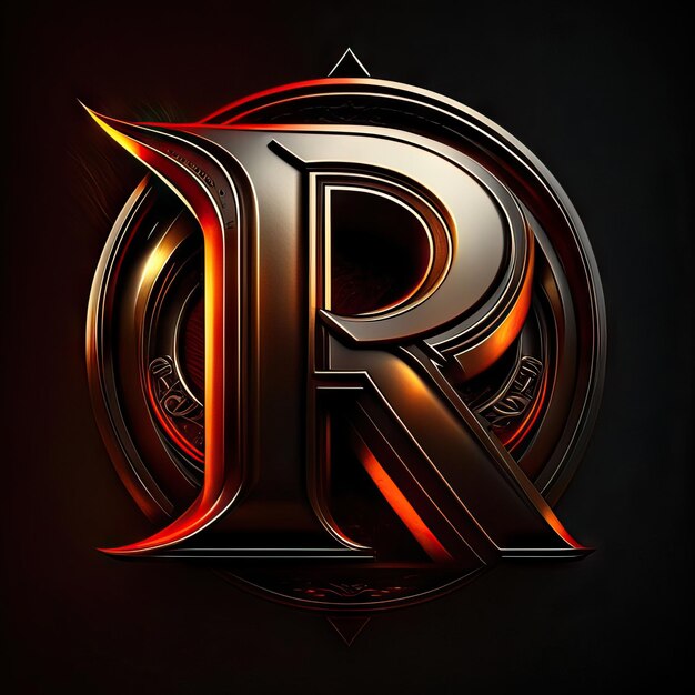 Photo letter r logo with gold and red details