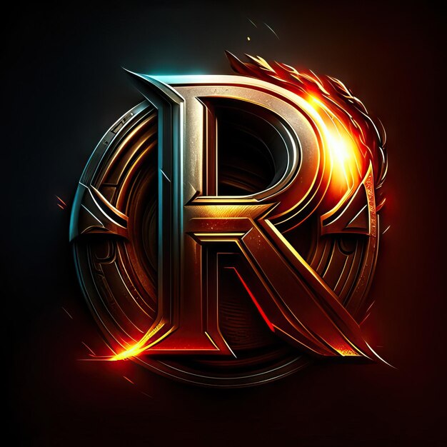 Photo letter r logo with gold and red details