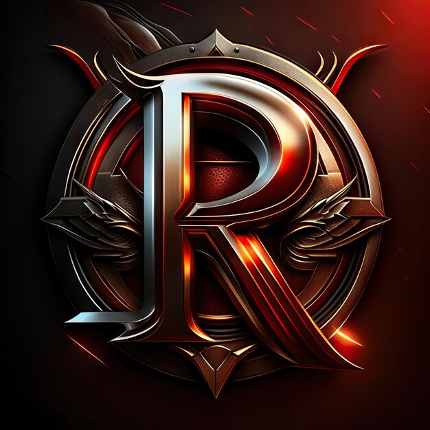 Letter R logo with gold and red details