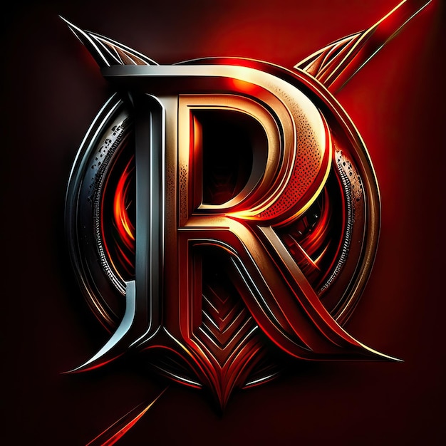 Letter R logo with gold and red details