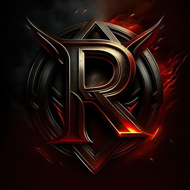 Photo letter r logo with gold and red details