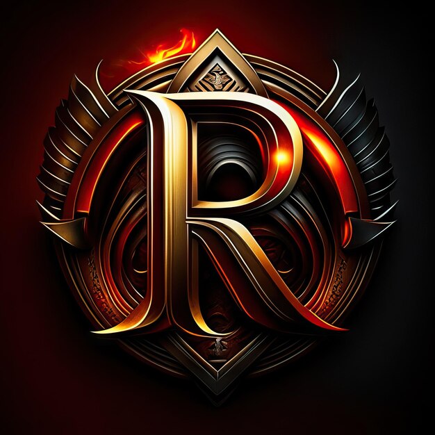 Letter R logo with gold and red details