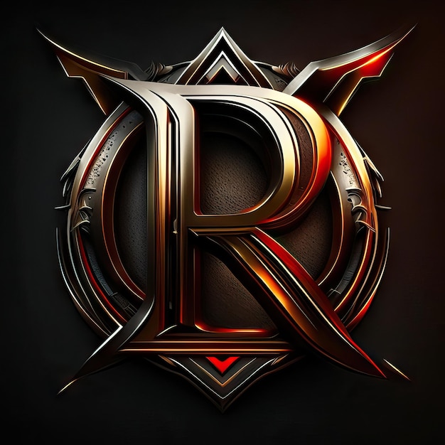 Photo letter r logo with gold and red details