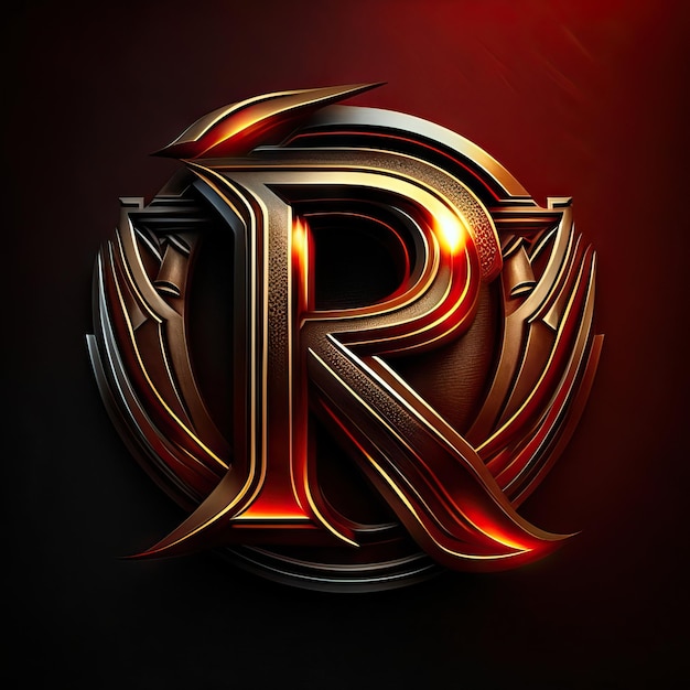 Letter R logo with gold and red details