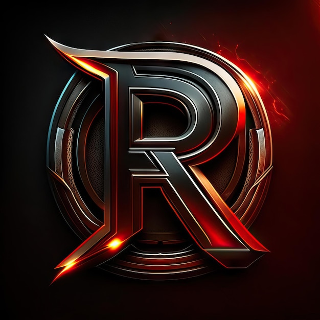 Letter R logo with gold and red details