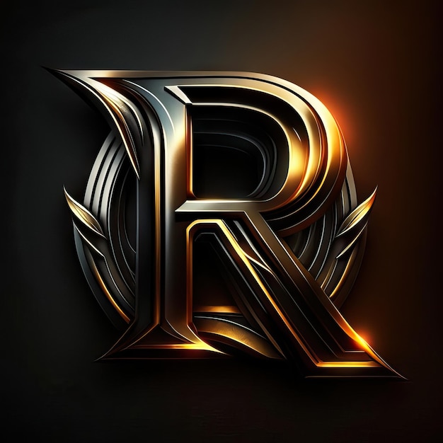 Photo letter r logo with gold and red details