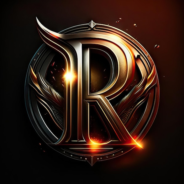 Foto logo lettera r con dettagli oro e rossi