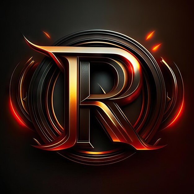 Letter R logo with gold and red details