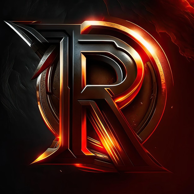 Foto logo della lettera r con dettagli dorati e rossi