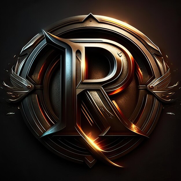 Photo letter r logo with gold and red details