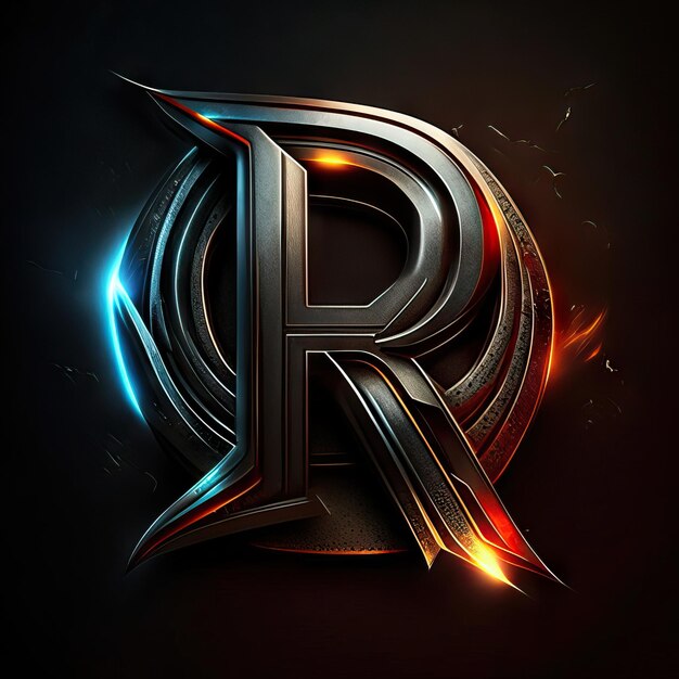 Photo letter r logo with gold and red details