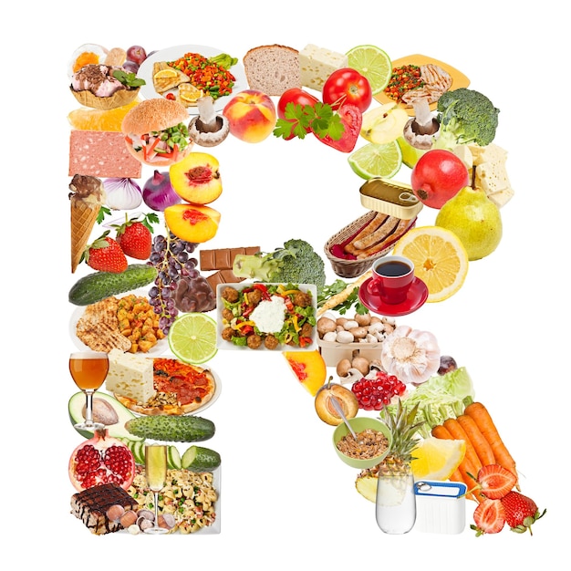 Photo letter r made of food