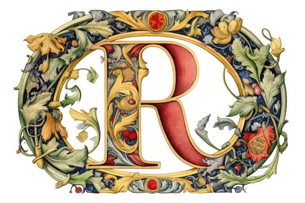 写真 白い背景の中世の手稿のスタイルの文字 r