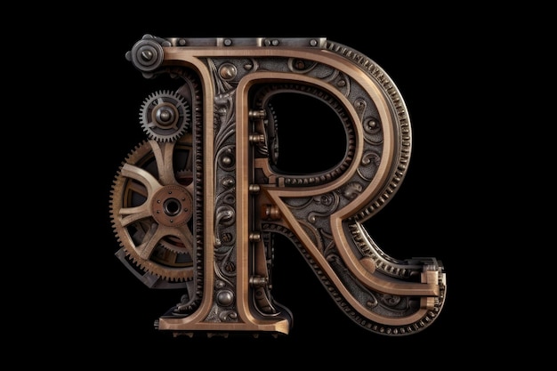 Letter r steampunk style on black background