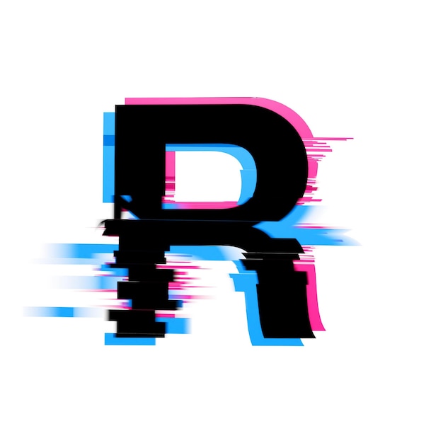 Foto letter r vervormd neon glitch effect tekst lettertype d render