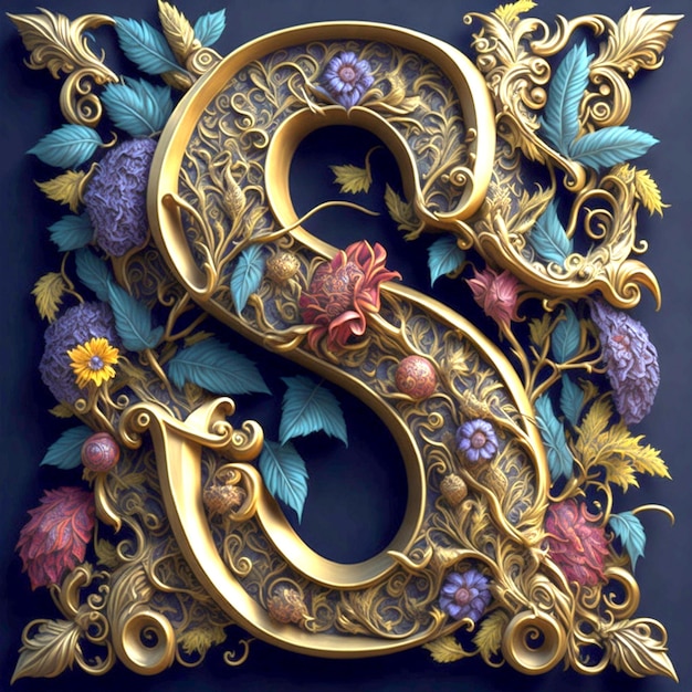 The letter S as an Illuminated letter using various metallic elements