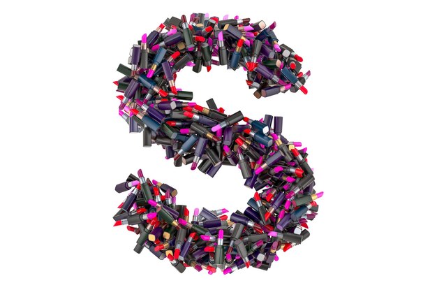 Letter S from colored lipsticks 3D rendering