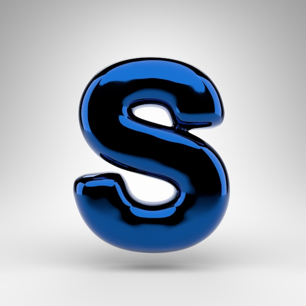 Foto letter s hoofdletters op witte achtergrond. blauw chroom 3d-gerenderde lettertype met glanzend oppervlak.