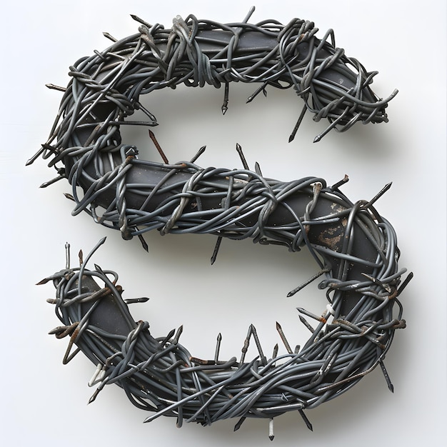 Photo the letter s is made out of barbed wire