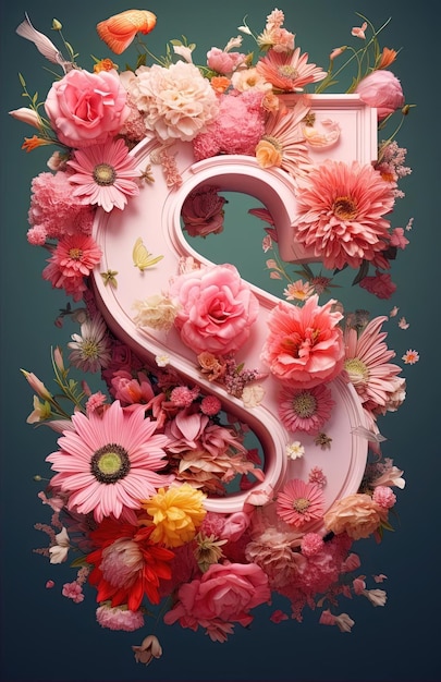 буква s состоит из розовой цветочной композиции в стиле мечтательной цветовой палитры
