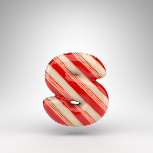 Letter S kleine letters op witte achtergrond. Candy cane 3D-gerenderde lettertype met rode en witte lijnen.