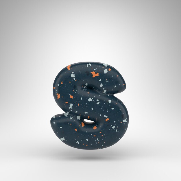 Letter S lowercase on white background. 3D rendered font with blue terrazzo pattern texture.