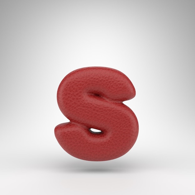 Letter S lowercase on white background. Red leather 3D letter with skin texture.