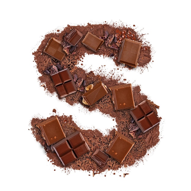 Letter S made of chocolate bar