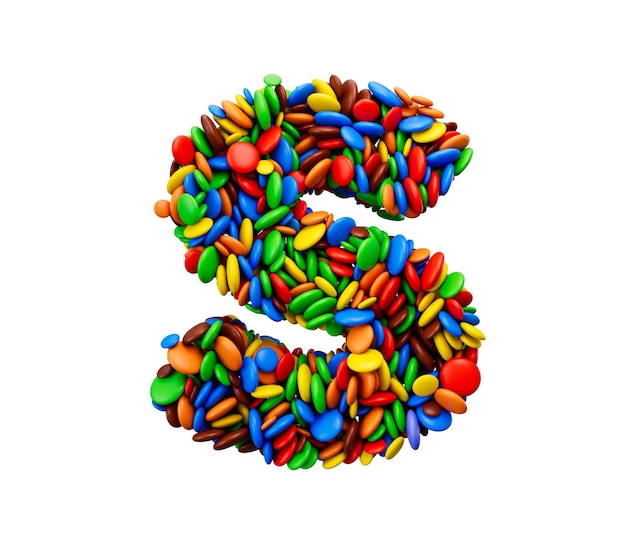 Letter S of multicolored rainbow candies Festive isolated on white background 3d illustration