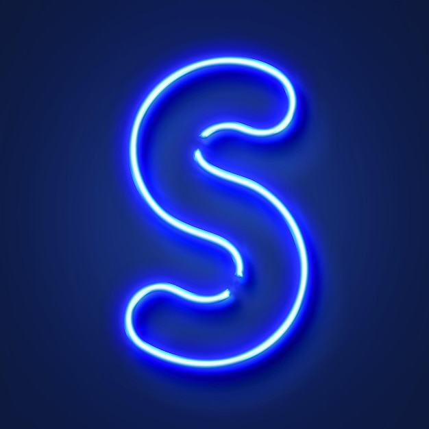 Letter S realistische gloeiende blauwe neonletter tegen een blauwe achtergrond