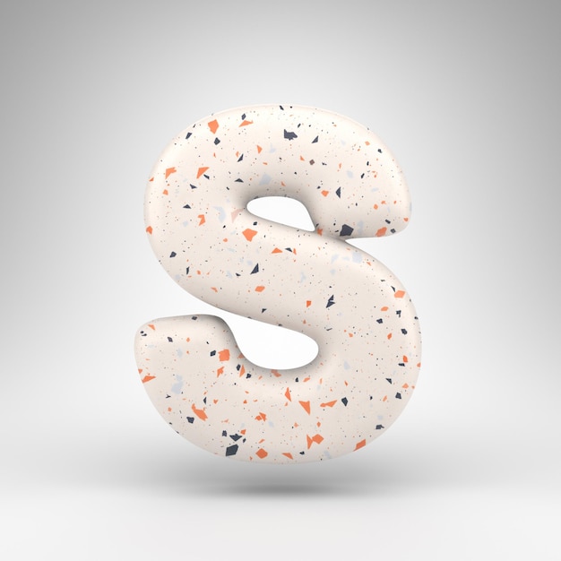 Letter S uppercase on white background. 3D rendered font with terrazzo pattern texture.