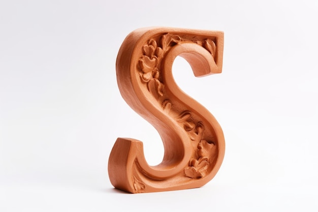 Foto letter s van terracotta op witte achtergrond