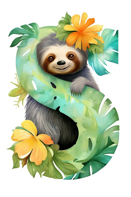 Letter s with a cute sloth hanging from the letter s calm gr for kid creative design alphabet ideas