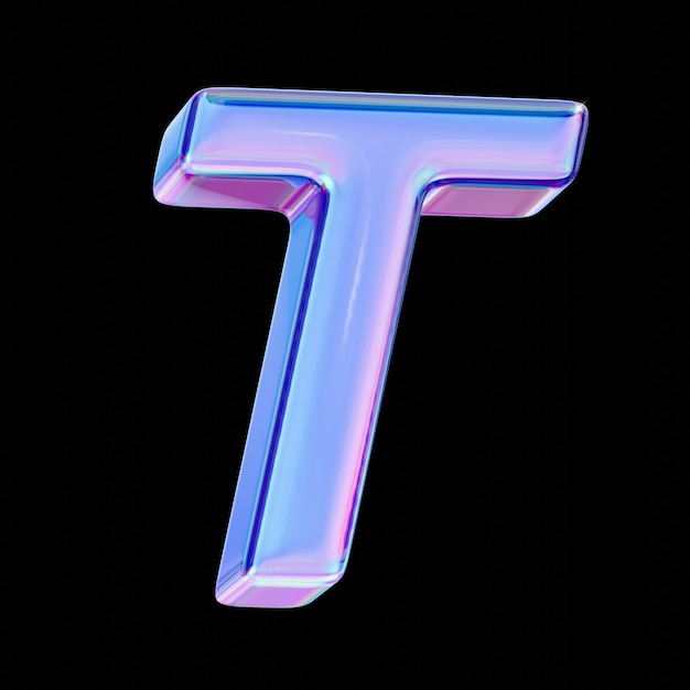 Letter T in chromatic 3D style