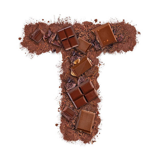 Letter T made of chocolate bar