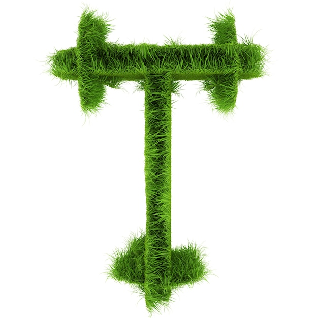 Letter T made of flowers and grass isolated on white. 3d illustration.