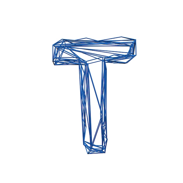 Letter t wire frame low poly alphabet d rendering