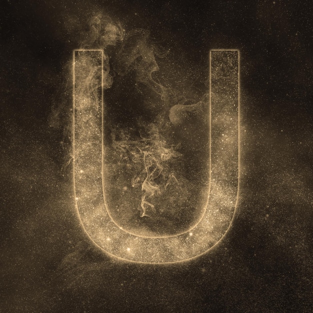 Letter U alphabet symbol. Space Letter, Night Sky Letter.