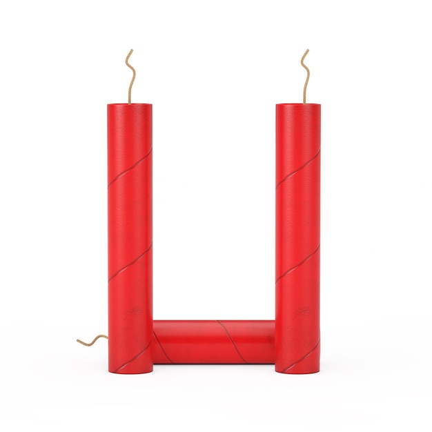 Letter U as Dynamite Sticks Alphabet Collection on a white background. 3d Rendering